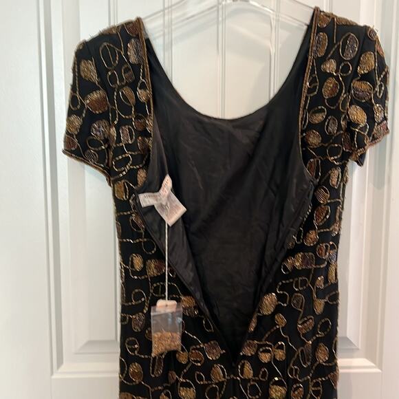 NEW Adrianna SILK Papell Evening Cocktail Black Gold Sequin Dress 4 Black Tie - Picture 7 of 16